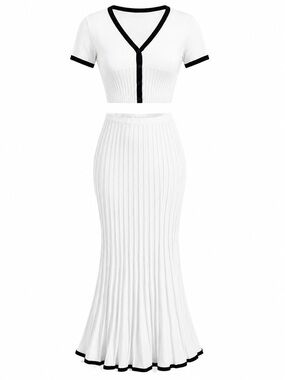 SHEIN White Maxi Skirt with Black Trim